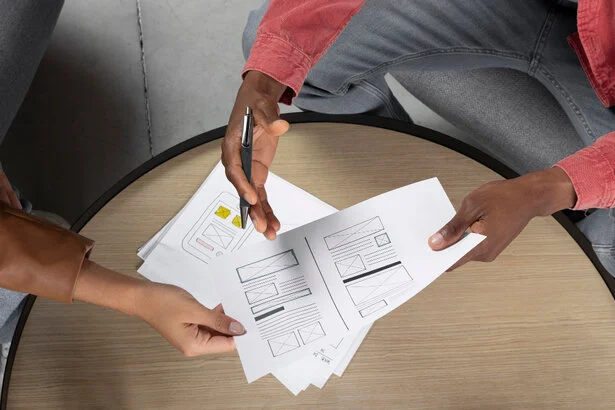 Wireframes et maquettes d’interface utilisateur sur une table
